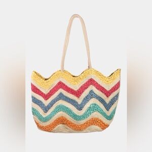 Fame Wavy Rainbow Straw Tote Bag